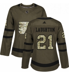 Womens Adidas Philadelphia Flyers 21 Scott Laughton Authentic Green Salute to Service NHL Jersey 