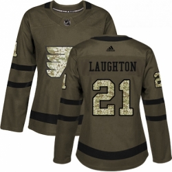 Womens Adidas Philadelphia Flyers 21 Scott Laughton Authentic Green Salute to Service NHL Jersey 