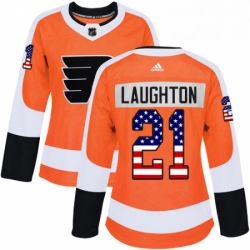 Womens Adidas Philadelphia Flyers 21 Scott Laughton Authentic Orange USA Flag Fashion NHL Jersey 