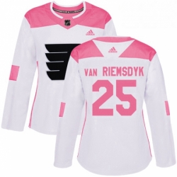 Womens Adidas Philadelphia Flyers 25 James Van Riemsdyk Authentic White Pink Fashion NHL Jersey 