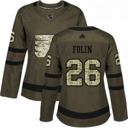 Womens Adidas Philadelphia Flyers 26 Christian Folin Authentic Green Salute to Service NHL Jersey 