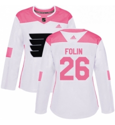 Womens Adidas Philadelphia Flyers 26 Christian Folin Authentic White Pink Fashion NHL Jersey 