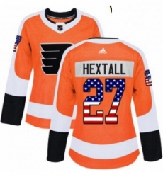 Womens Adidas Philadelphia Flyers 27 Ron Hextall Authentic Orange USA Flag Fashion NHL Jersey 