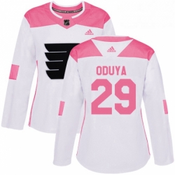 Womens Adidas Philadelphia Flyers 29 Johnny Oduya Authentic White Pink Fashion NHL Jersey 