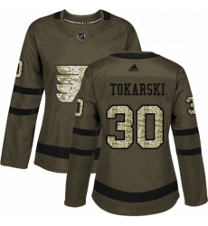 Womens Adidas Philadelphia Flyers 30 Dustin Tokarski Authentic Green Salute to Service NHL Jersey 