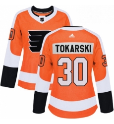 Womens Adidas Philadelphia Flyers 30 Dustin Tokarski Authentic Orange Home NHL Jersey 