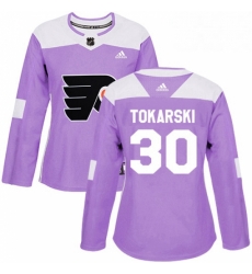 Womens Adidas Philadelphia Flyers 30 Dustin Tokarski Authentic Purple Fights Cancer Practice NHL Jersey 