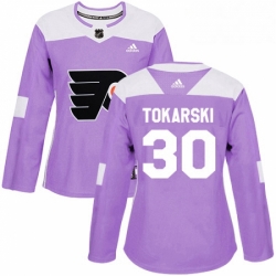 Womens Adidas Philadelphia Flyers 30 Dustin Tokarski Authentic Purple Fights Cancer Practice NHL Jersey 