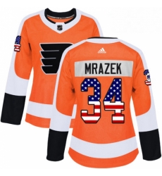 Womens Adidas Philadelphia Flyers 34 Petr Mrazek Authentic Orange USA Flag Fashion NHL Jersey 