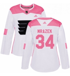 Womens Adidas Philadelphia Flyers 34 Petr Mrazek Authentic White Pink Fashion NHL Jersey 