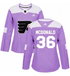 Womens Adidas Philadelphia Flyers 36 Colin McDonald Authentic Purple Fights Cancer Practice NHL Jersey 