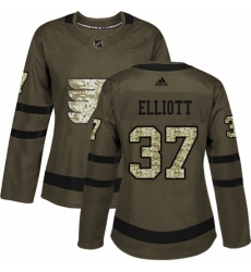 Womens Adidas Philadelphia Flyers 37 Brian Elliott Authentic Green Salute to Service NHL Jersey 