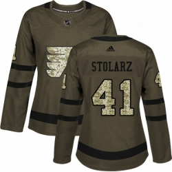 Womens Adidas Philadelphia Flyers 41 Anthony Stolarz Authentic Green Salute to Service NHL Jersey 