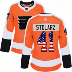 Womens Adidas Philadelphia Flyers 41 Anthony Stolarz Authentic Orange USA Flag Fashion NHL Jersey 