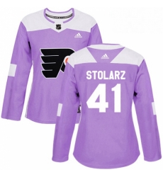 Womens Adidas Philadelphia Flyers 41 Anthony Stolarz Authentic Purple Fights Cancer Practice NHL Jersey 