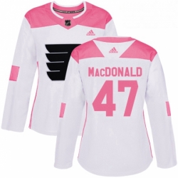 Womens Adidas Philadelphia Flyers 47 Andrew MacDonald Authentic WhitePink Fashion NHL Jersey 