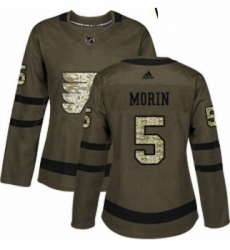 Womens Adidas Philadelphia Flyers 5 Samuel Morin Authentic Green Salute to Service NHL Jersey 