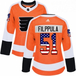 Womens Adidas Philadelphia Flyers 51 Valtteri Filppula Authentic Orange USA Flag Fashion NHL Jersey 