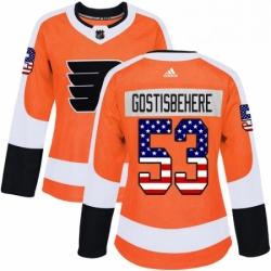 Womens Adidas Philadelphia Flyers 53 Shayne Gostisbehere Authentic Orange USA Flag Fashion NHL Jersey 