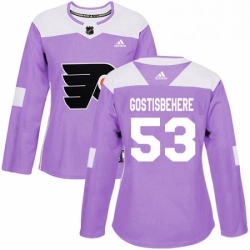Womens Adidas Philadelphia Flyers 53 Shayne Gostisbehere Authentic Purple Fights Cancer Practice NHL Jersey 