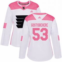 Womens Adidas Philadelphia Flyers 53 Shayne Gostisbehere Authentic WhitePink Fashion NHL Jersey 