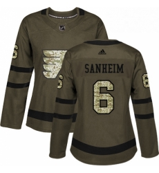 Womens Adidas Philadelphia Flyers 6 Travis Sanheim Authentic Green Salute to Service NHL Jersey 