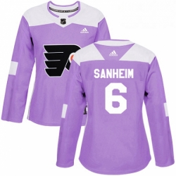 Womens Adidas Philadelphia Flyers 6 Travis Sanheim Authentic Purple Fights Cancer Practice NHL Jersey 