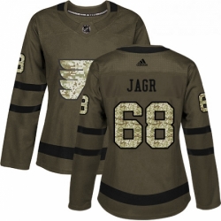 Womens Adidas Philadelphia Flyers 68 Jaromir Jagr Authentic Green Salute to Service NHL Jersey 