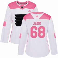 Womens Adidas Philadelphia Flyers 68 Jaromir Jagr Authentic WhitePink Fashion NHL Jersey 