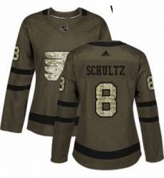 Womens Adidas Philadelphia Flyers 8 Dave Schultz Authentic Green Salute to Service NHL Jersey 