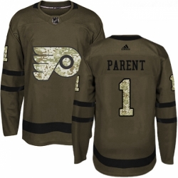 Youth Adidas Philadelphia Flyers 1 Bernie Parent Premier Green Salute to Service NHL Jersey 