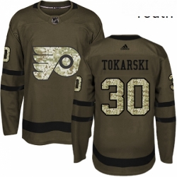 Youth Adidas Philadelphia Flyers 30 Dustin Tokarski Authentic Green Salute to Service NHL Jersey 
