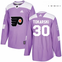 Youth Adidas Philadelphia Flyers 30 Dustin Tokarski Authentic Purple Fights Cancer Practice NHL Jersey 