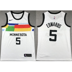 Men Minnesota Timberwolves 5 Anthony Edwards White City Edition Stitched Jersey