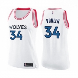 Womens Minnesota Timberwolves 34 Noah Vonleh Swingman White Pink Fashion Basketball Jersey 