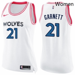 Womens Nike Minnesota Timberwolves 21 Kevin Garnett Swingman WhitePink Fashion NBA Jersey