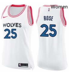 Womens Nike Minnesota Timberwolves 25 Derrick Rose Swingman WhitePink Fashion NBA Jersey 