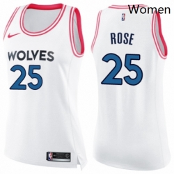 Womens Nike Minnesota Timberwolves 25 Derrick Rose Swingman WhitePink Fashion NBA Jersey 