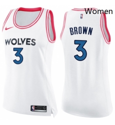 Womens Nike Minnesota Timberwolves 3 Anthony Brown Swingman WhitePink Fashion NBA Jersey 