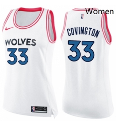 Womens Nike Minnesota Timberwolves 33 Robert Covington Swingman White Pink Fashion NBA Jersey 