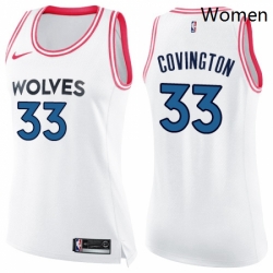 Womens Nike Minnesota Timberwolves 33 Robert Covington Swingman White Pink Fashion NBA Jersey 