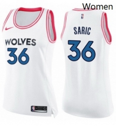 Womens Nike Minnesota Timberwolves 36 Dario Saric Swingman White Pink Fashion NBA Jersey 