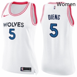 Womens Nike Minnesota Timberwolves 5 Gorgui Dieng Swingman WhitePink Fashion NBA Jersey
