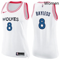 Womens Nike Minnesota Timberwolves 8 Jerryd Bayless Swingman White Pink Fashion NBA Jersey 