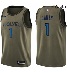 Youth Nike Minnesota Timberwolves 1 Tyus Jones Swingman Green Salute to Service NBA Jersey