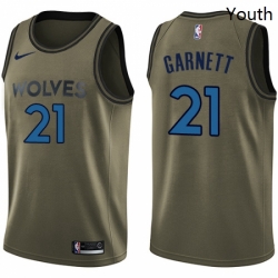 Youth Nike Minnesota Timberwolves 21 Kevin Garnett Swingman Green Salute to Service NBA Jersey