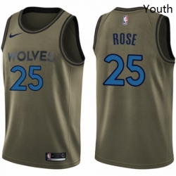 Youth Nike Minnesota Timberwolves 25 Derrick Rose Swingman Green Salute to Service NBA Jersey 