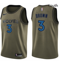 Youth Nike Minnesota Timberwolves 3 Anthony Brown Swingman Green Salute to Service NBA Jersey 