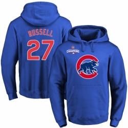 MLB Men Chicago Cubs 27 Addison Russell Royal Team Color Primary Logo Pullover Hoodie
