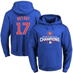 Men Chicago Cubs 17 Kris Bryant Blue 2016 World Series Champions Pullover MLB Hoodie
